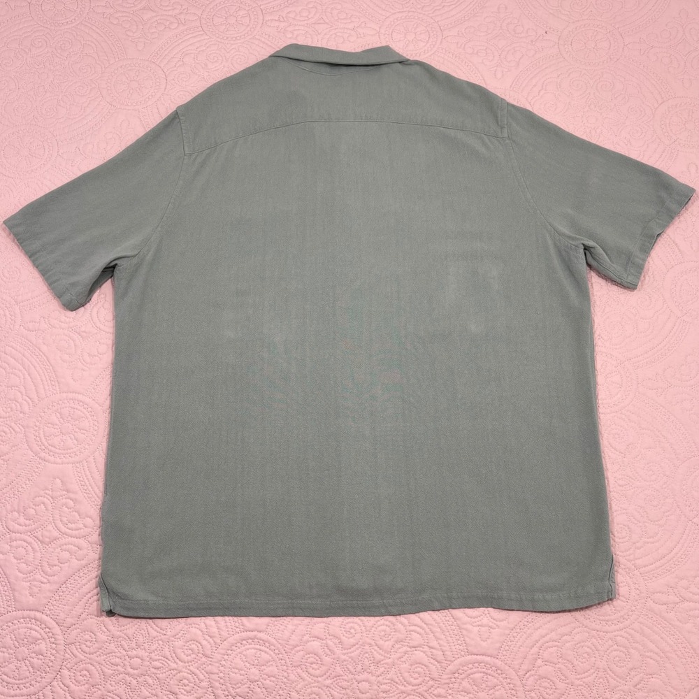 AllSaints Relaxed Fit Cudi Camp Collar Shirt Sage Green Mens XL Linen Blend - Picture 3 of 9